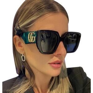 NEW Gucci GG0956S Black Green Oversized Sunglasses